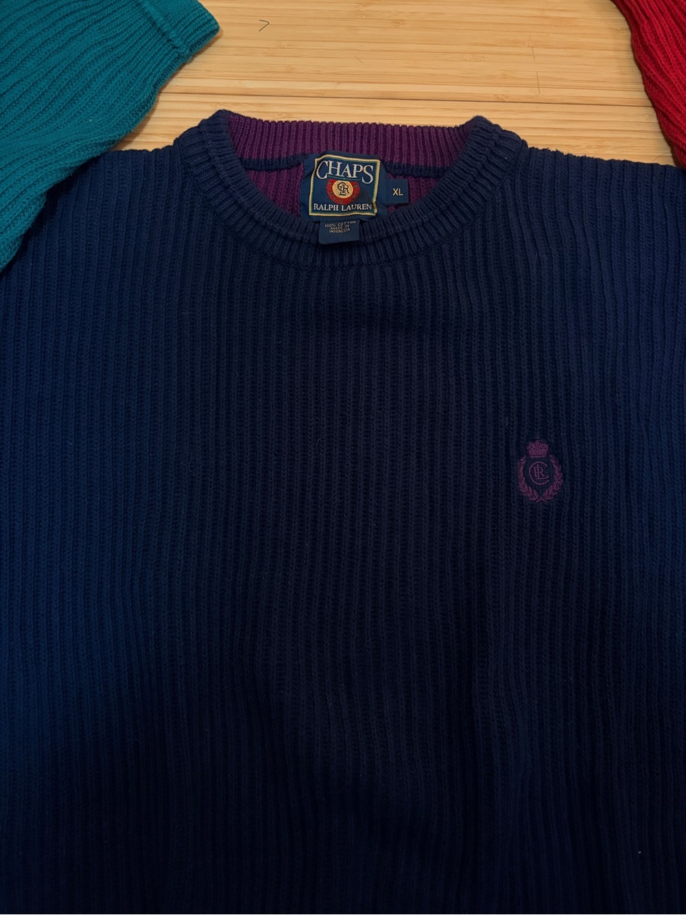 Vintage 1990s Ralph Lauren Chaps Color Block Cotton Knit Sweater Size XL